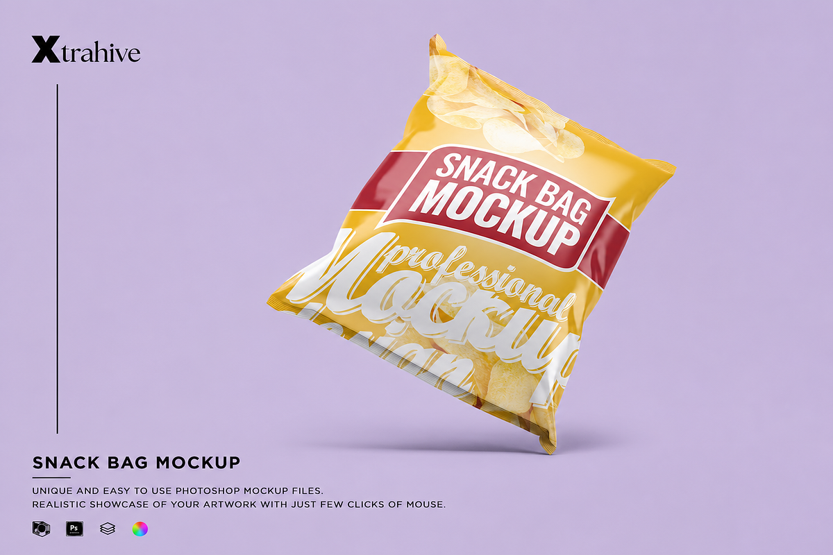 Snack Bag Mockup, a Packaging Mockup by Xtrahive (Photo 1 of 2)
