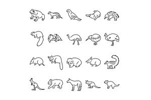 Australian animals color line icons