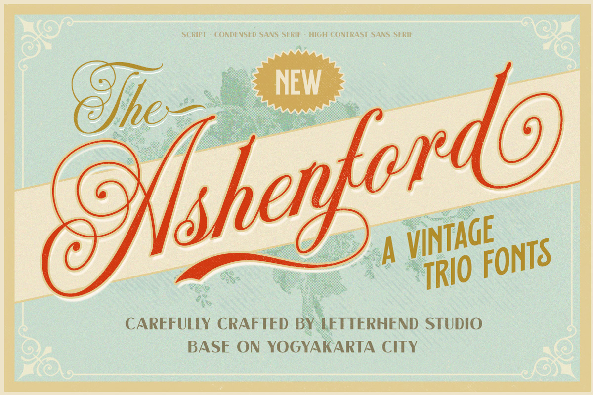 Ashenford – A Vintage Trio Font, a Script Font by Letterhend Studio (Photo 1 of 13)