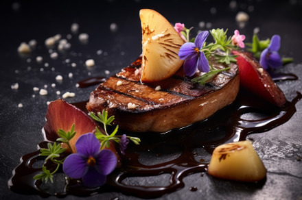 Foie gras, a pate decorated with edible flowers and micro greenery., a Food & Drink Photo by Natalia Klenova's Shop