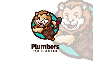 Plumber Lions Mascot cartoon logo De