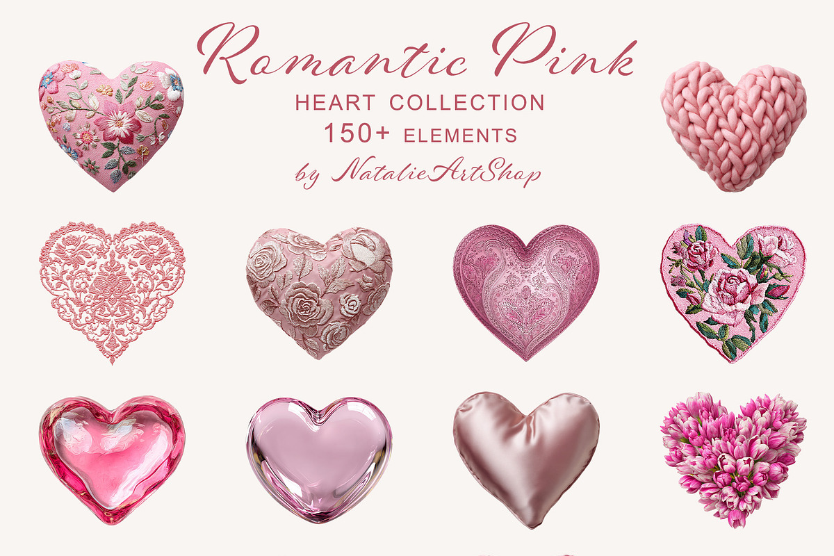 Pink Heart Frames & Elements, an Object Graphic by NatalieArtShop (Photo 3 of 8)