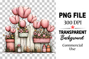 Spring Fence & Flower Clipart, an Illustration by Watercolor design (Thumbnail 4 of 6)