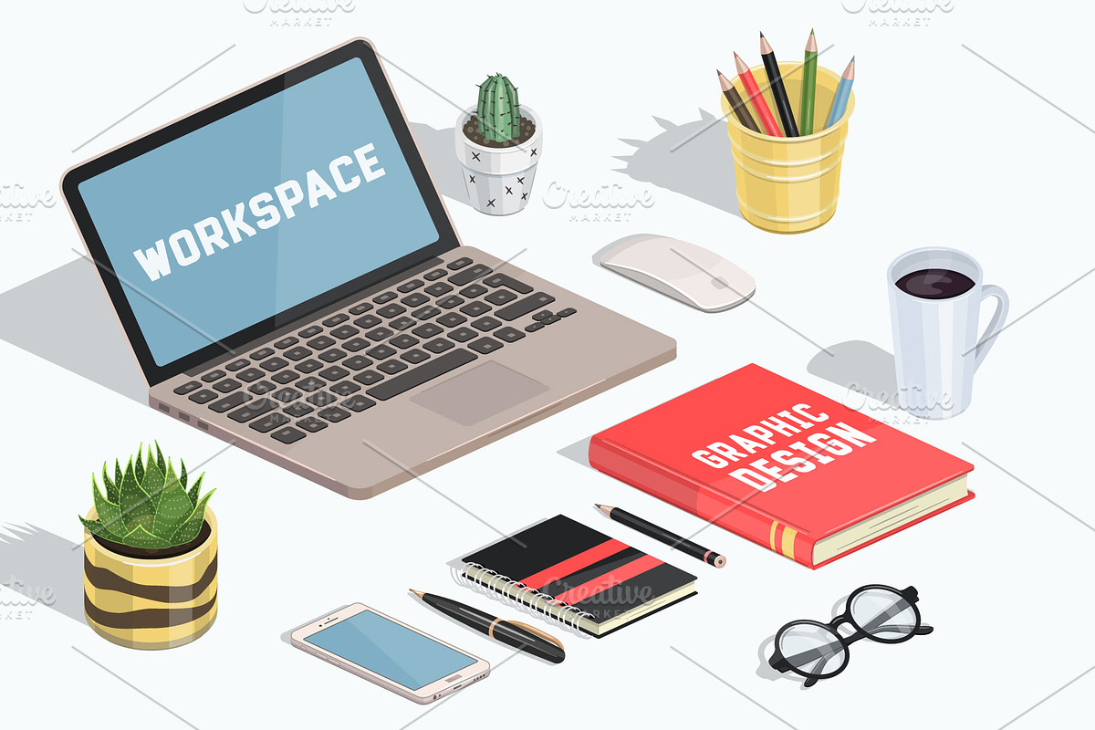 Workspace VECTOR isometric icons, a Finance Illustration by Natalka Dmitrova art (Photo 3 of 16)