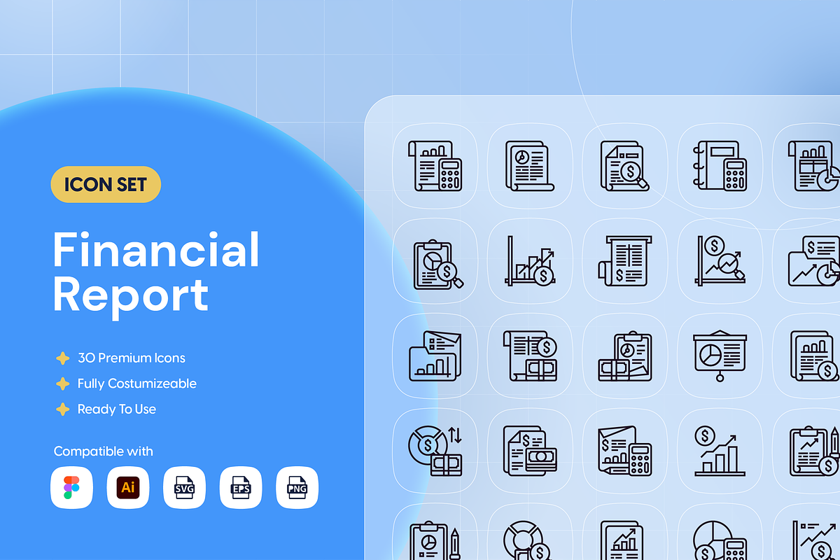 Financial Report Icon Set, an Outline Icon by Nathaya Studio (Photo 1 of 2)