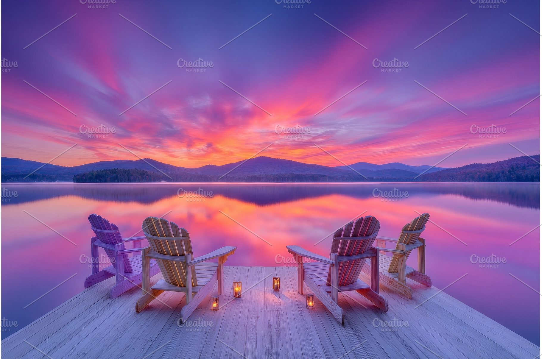 At sunset, a wood dock hosts two, a Nature Photo by ZinetroN