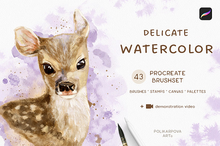 Delicate Watercolor Brushes & Canvas, a Brush Add-On by polikarpovaart