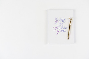 White notebook desktop stock photo containing desk, rebecca nash photography