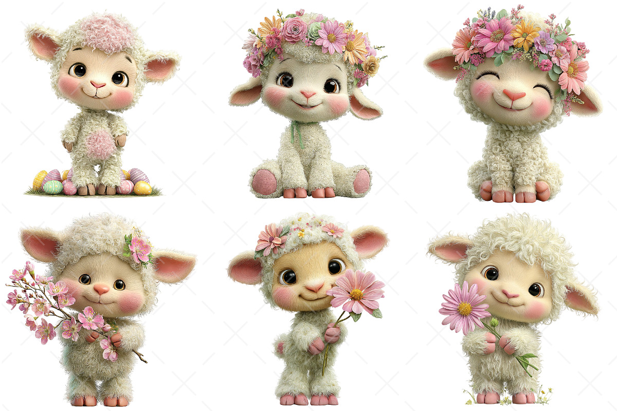 Whimsical Easter Lamb Clipart, an Illustration by Craft Nest (Photo 2 of 9)