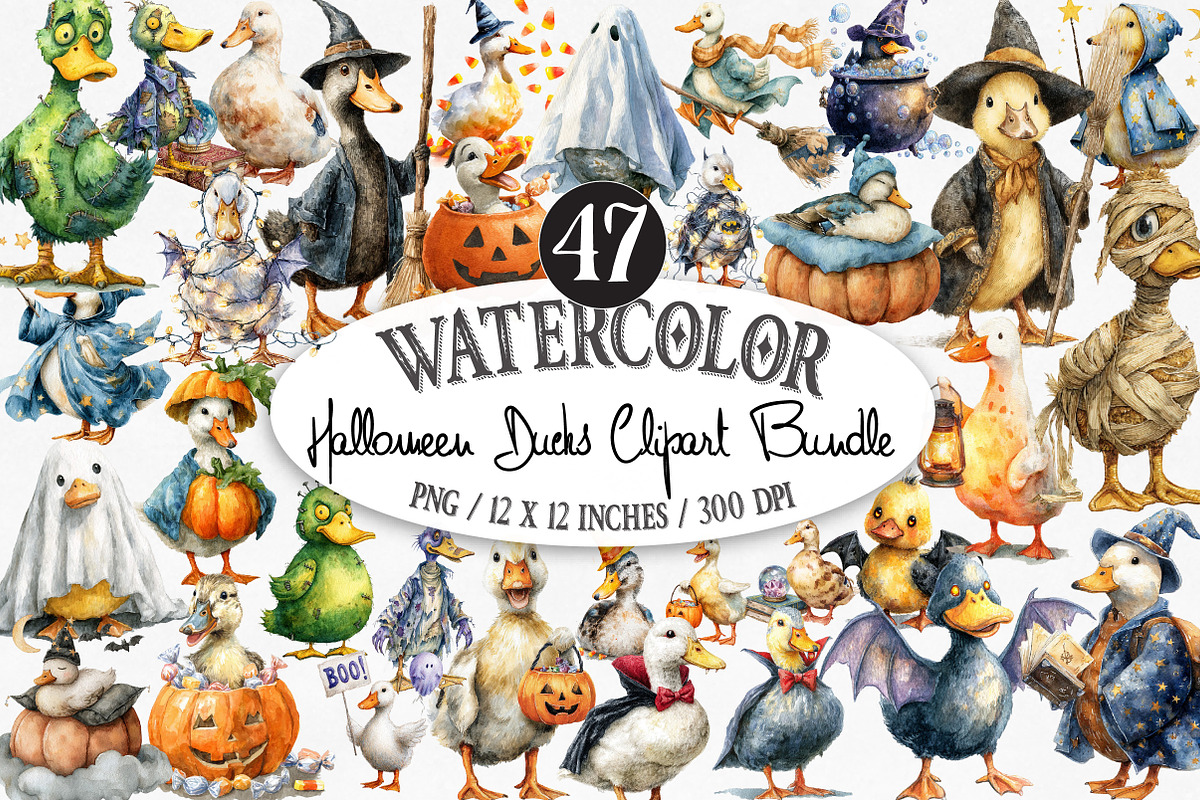 Watercolor Halloween Ducks Clipart, an Illustration by Designking (Photo 1 of 5)