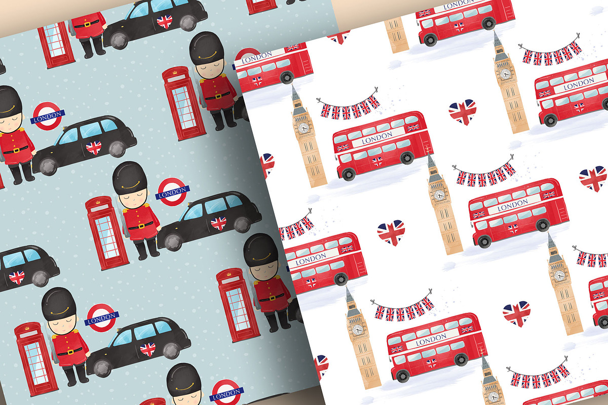 Watercolor I love London digital pap, a Pattern Graphic by designloverstudio (Photo 2 of 7)