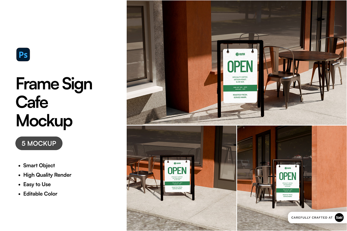 Frame Sign Cafe Mockup, an Advertising Mockup by SLAB! Design (Photo 1 of 7)
