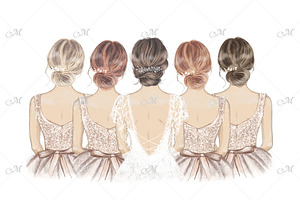 Bride with Bridesmaids Illustration