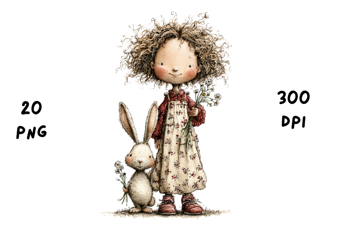 Whimsical Floral Girl and Bunny, an Animal Illustration by GiraffeCreative (Photo 4 of 20)