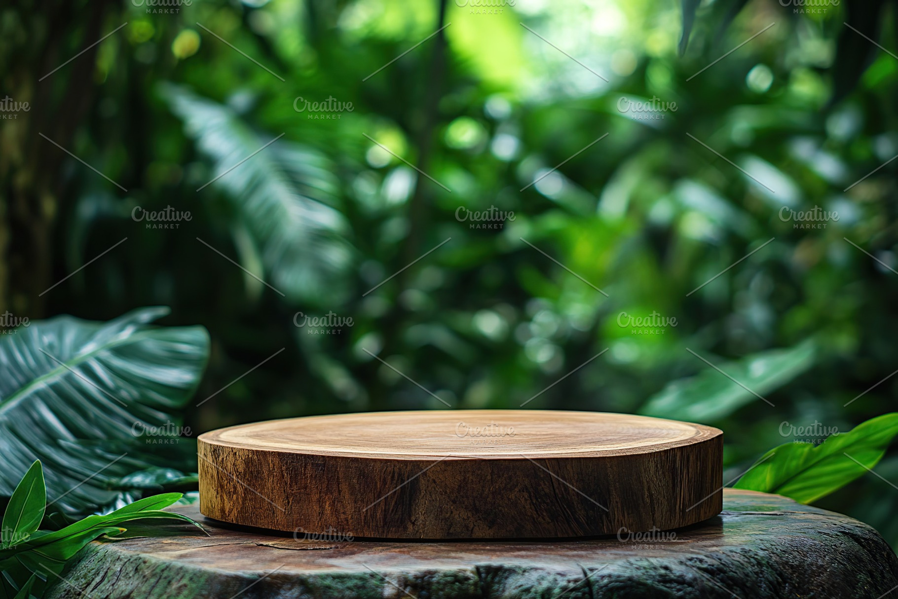 Product display podium set in lush greenery for showcasing items in a natural s, a Background Photo by AlyaAnd