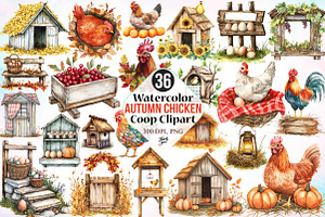 Watercolor Autumn Chicken Coop PNG, a Seasonal Illustration by Canvas Craft