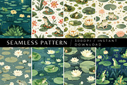 8 Frog Seamless Patterns, a Pattern Graphic by Inknfolly (Thumbnail 1 of 6)
