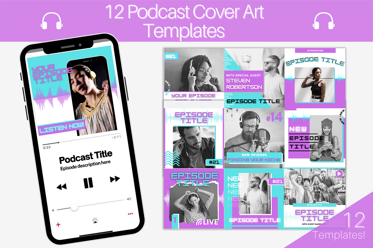 Podcast COVER ART Template Bundle, a Product Mockup by Templatables