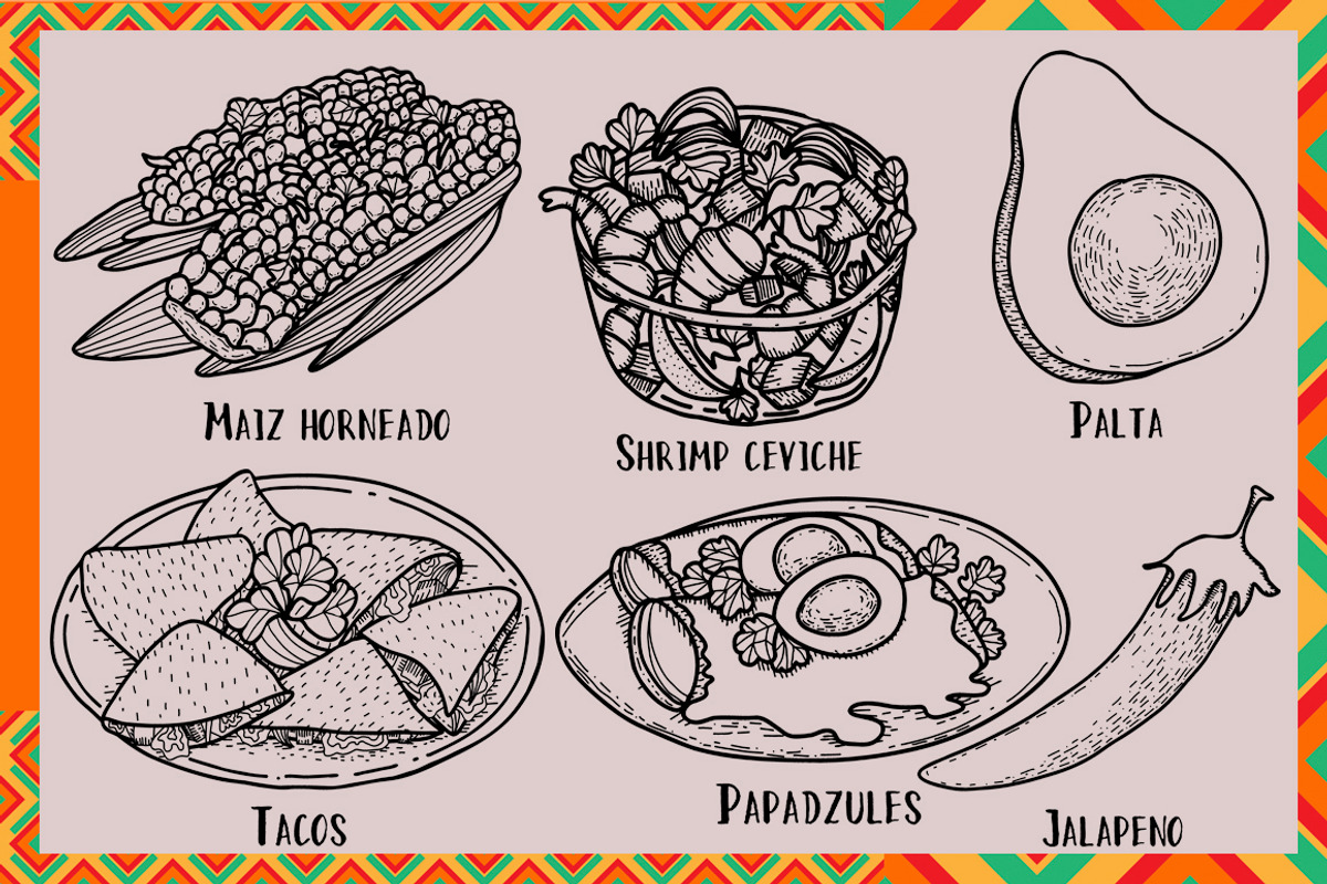 Mexican food. Hand drawn clipart., a Food Illustration by TatianaBannikova (Photo 4 of 8)