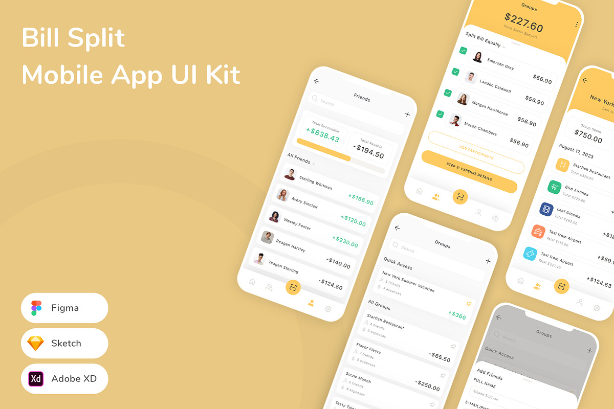Bill Split Mobile App UI Kit, an UI Kit Template by Betush