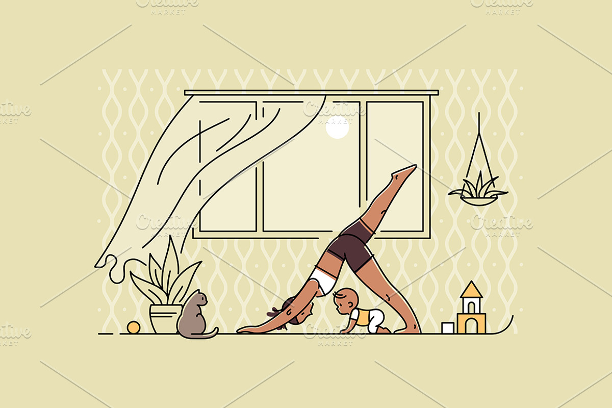 Yoga with kids illustration set, a Healthcare Illustration by tetiana.svirska (Photo 1 of 4)