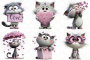 Whimsical Valentine Cat Clipart, an Illustration by Black Bird Studio (Thumbnail 2 of 6)