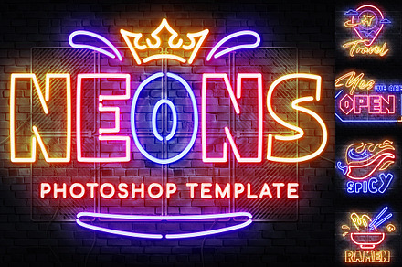 Neon Outline Photoshop Template, a Design Template by Andrew Skoch Design