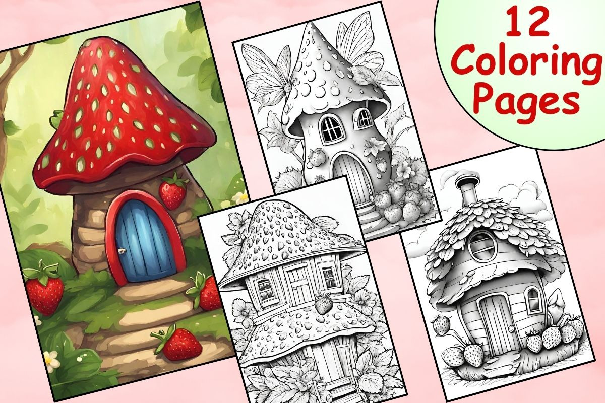 Strawberry House Coloring Pages | Illustrations ~ Creative Market