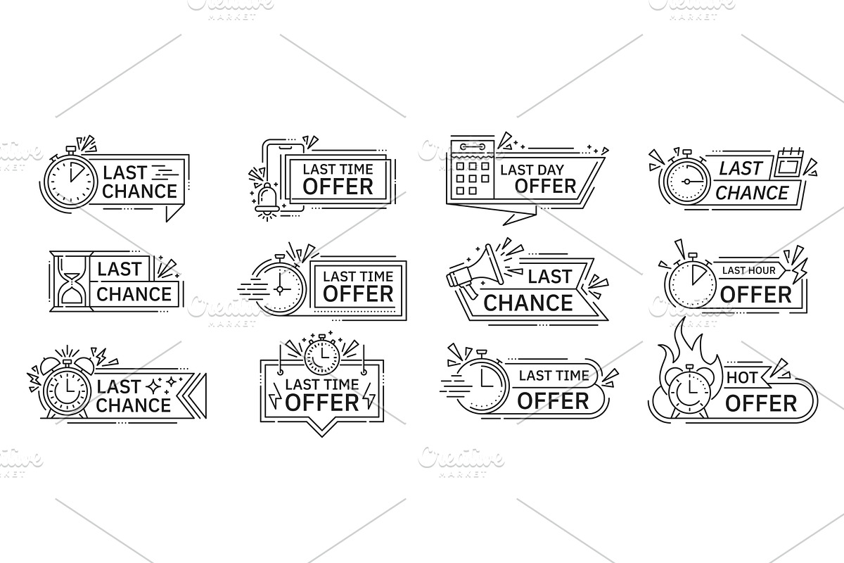 Last time offer line icons, a Finance Illustration by Vector Tradition