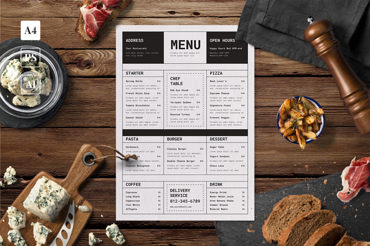 Mono Food Menu, a Print Template by The Savory Directors (Photo 1 of 3)