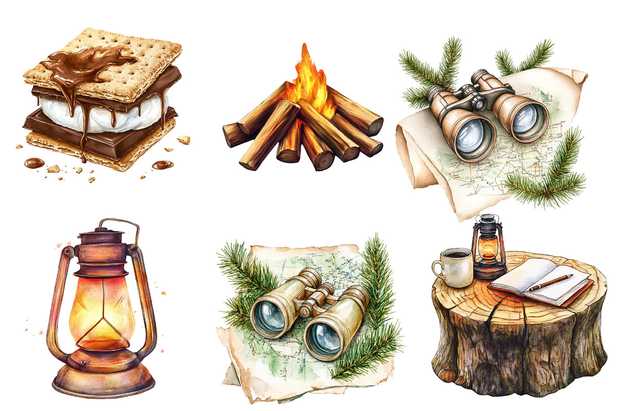 Camping Adventure Clipart, an Illustration by Watercolor design (Photo 3 of 4)
