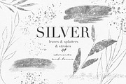 Silver leaves, splatters & strokers, an Illustration by LuiDesignStudio (Thumbnail 1 of 6)