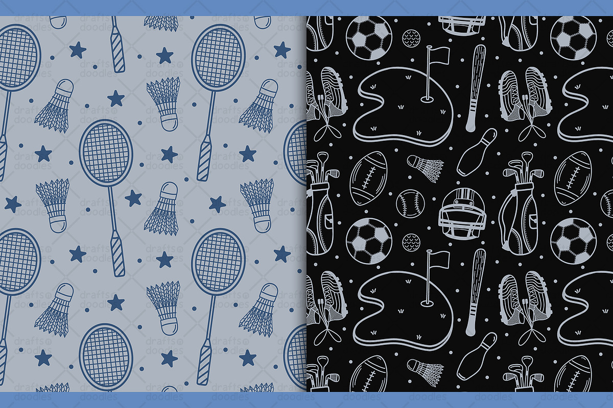 Sports Equipment Line Art Patterns, a Pattern Graphic by Drafts n Doodles (Photo 6 of 9)