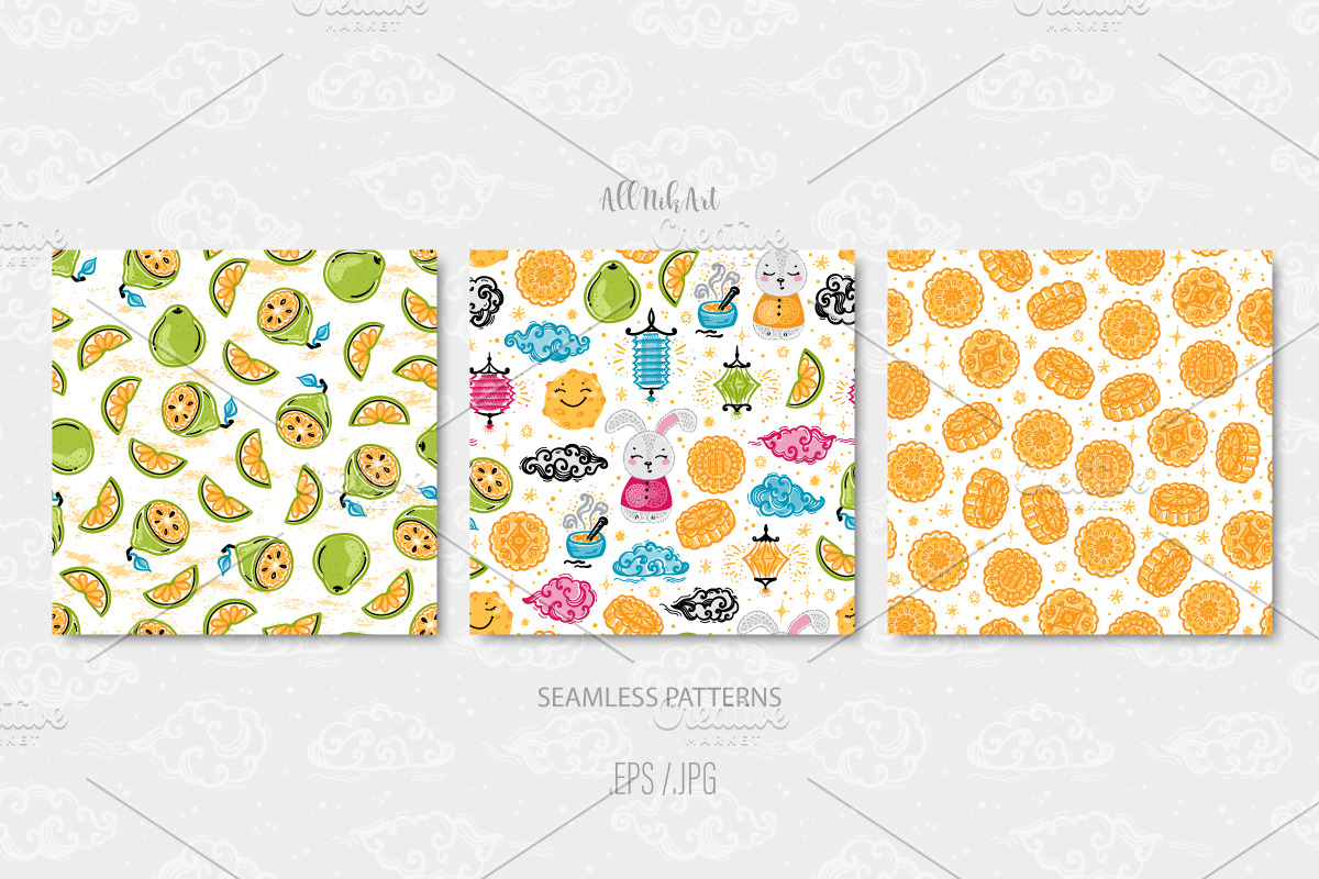 Mid Autumn Festival Digital Papers, a Pattern Graphic by AllNikArt (Photo 2 of 5)