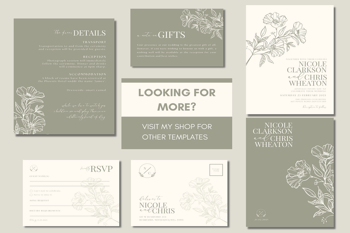 Green Wedding Invitation Template, an Invitation Template by LushBury (Photo 5 of 5)