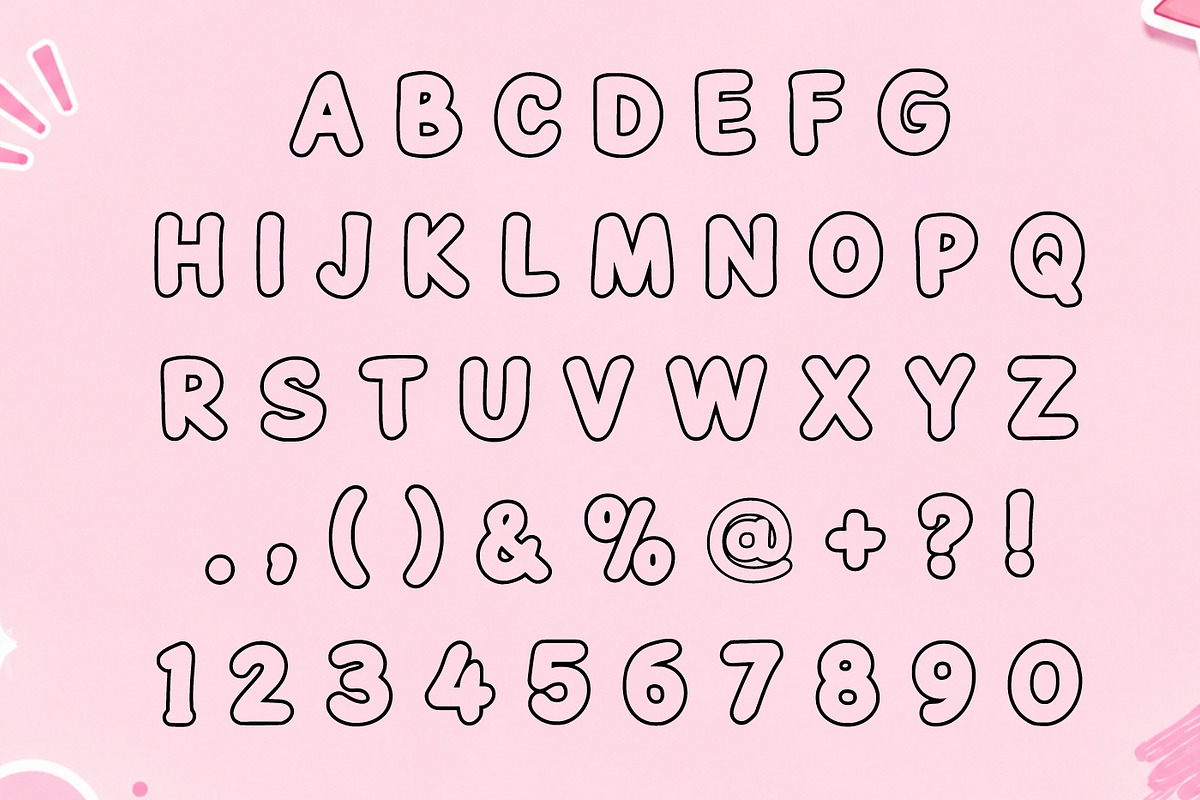 Baby Cute Bold Outline Font, a Handwritten Font by Fourteen Letter (Photo 3 of 6)
