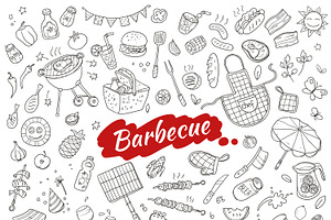 Sketch Barbecue Party Elements Set