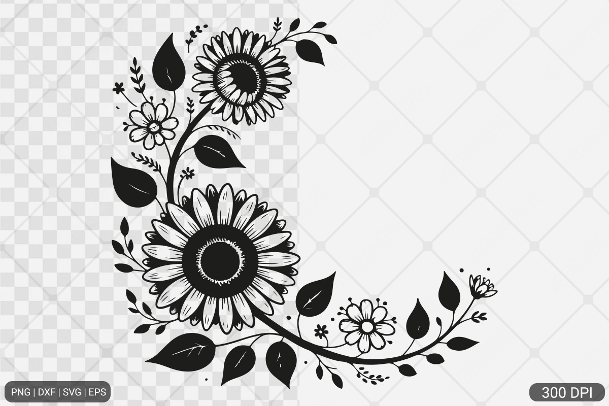 Sunflower Frame SVG PNG Bundle, an Illustration by Actual Pixel (Photo 7 of 23)