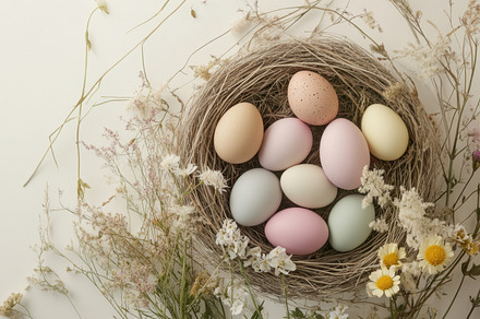 Colorful Easter eggs in a nest, a Photo by Beautiful things