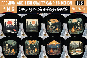 Camping T-Shirt Design Bundle PNG, a Seasonal Illustration by Digital Artistic99
