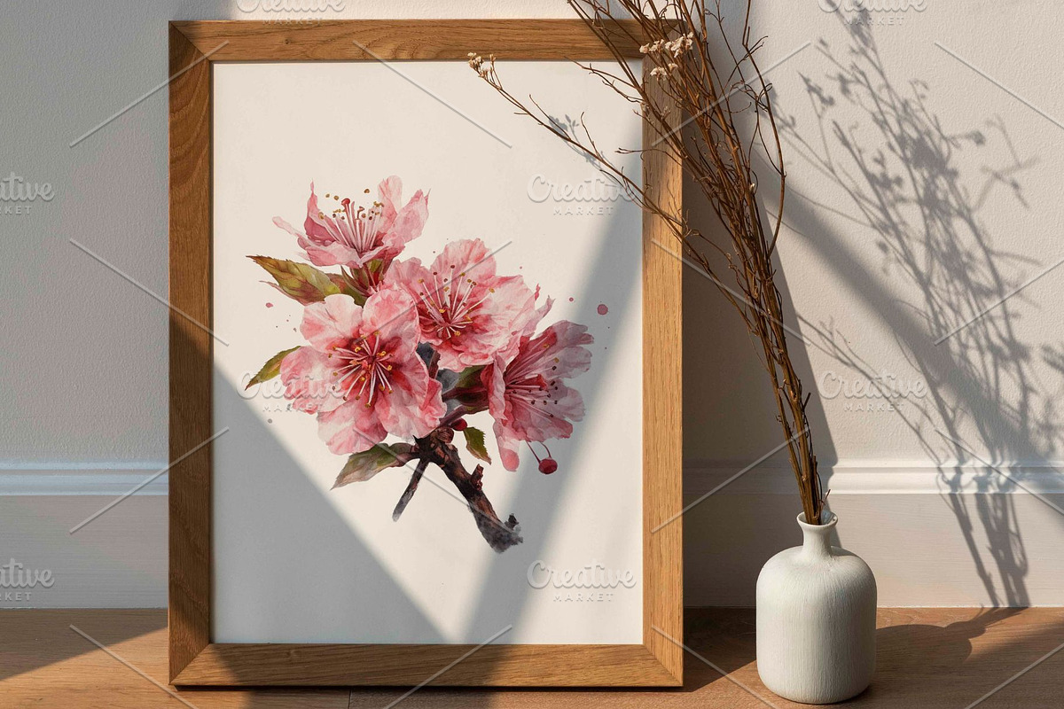 12 Watercolor Cherry Blossom Clipart, a Decorative Illustration by Jalina Clipart Studio (Photo 6 of 9)