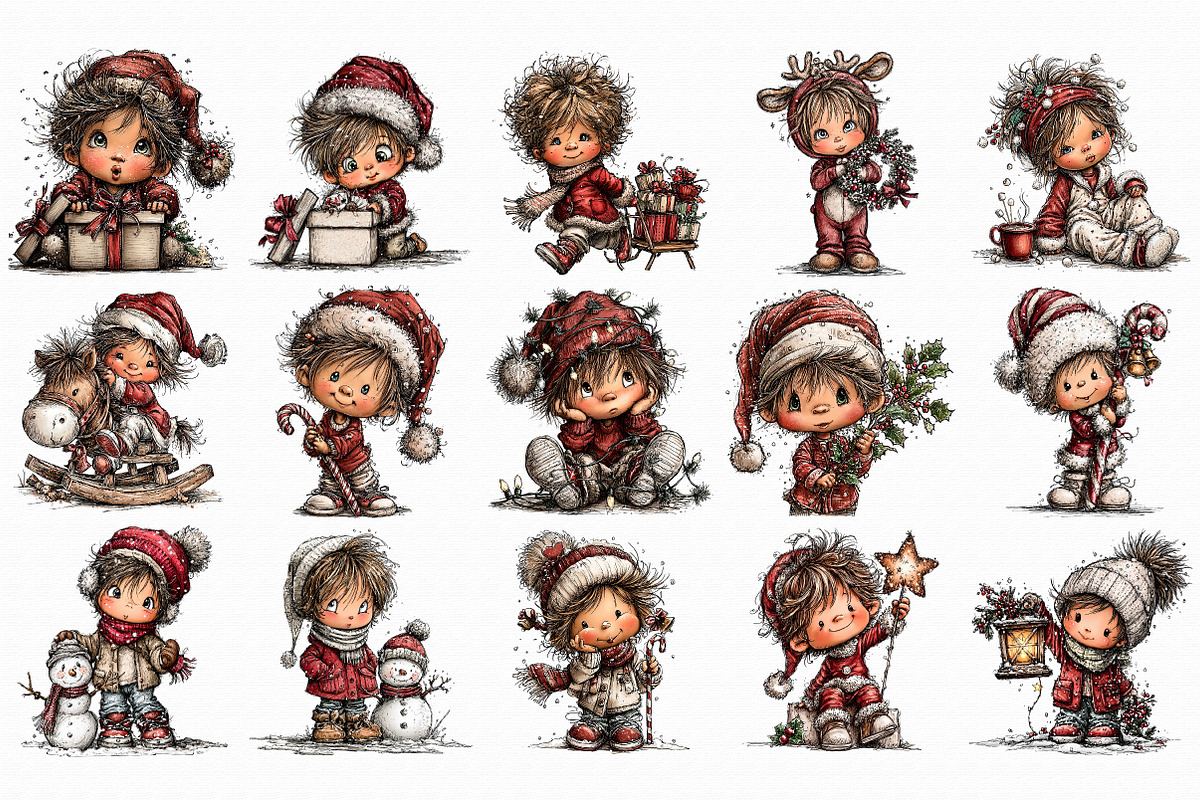 Cute Little Christmas Boy Clipart, an Illustration by Libby Wishes (Photo 3 of 7)
