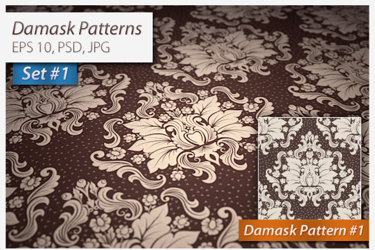 4 Vector Seamless Damask Patterns