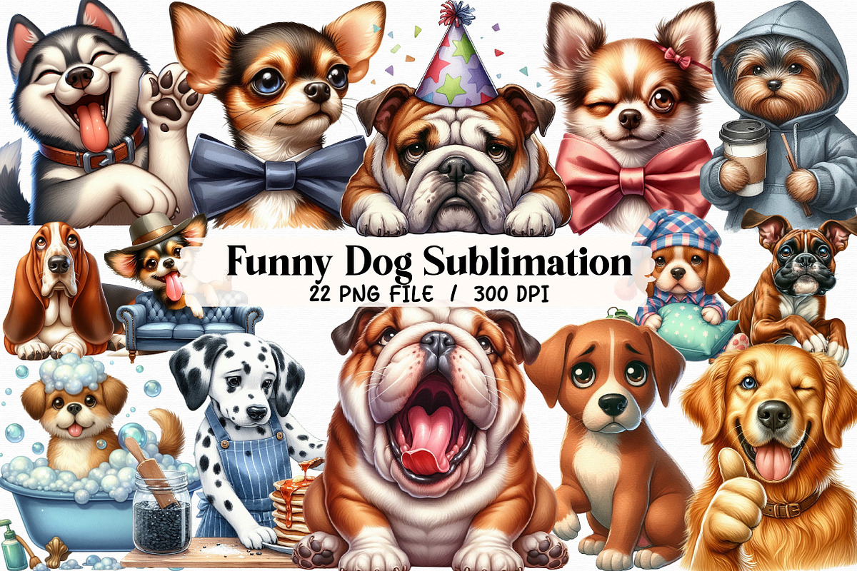 Funny Dog Sublimation Clipart, an Illustration by Libby Wishes (Photo 1 of 10)