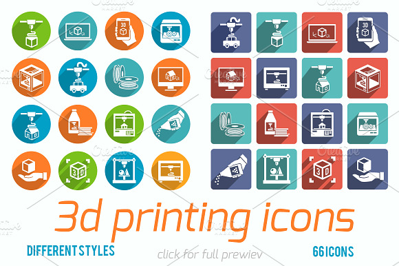 66 3D Printing Vector Icons