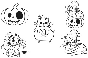 Halloween Cats Set 2, Cats & Pumpkin