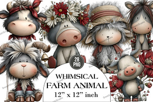 Whimsical Farm Animal Clipart, an Illustration by DreamArtGraphic