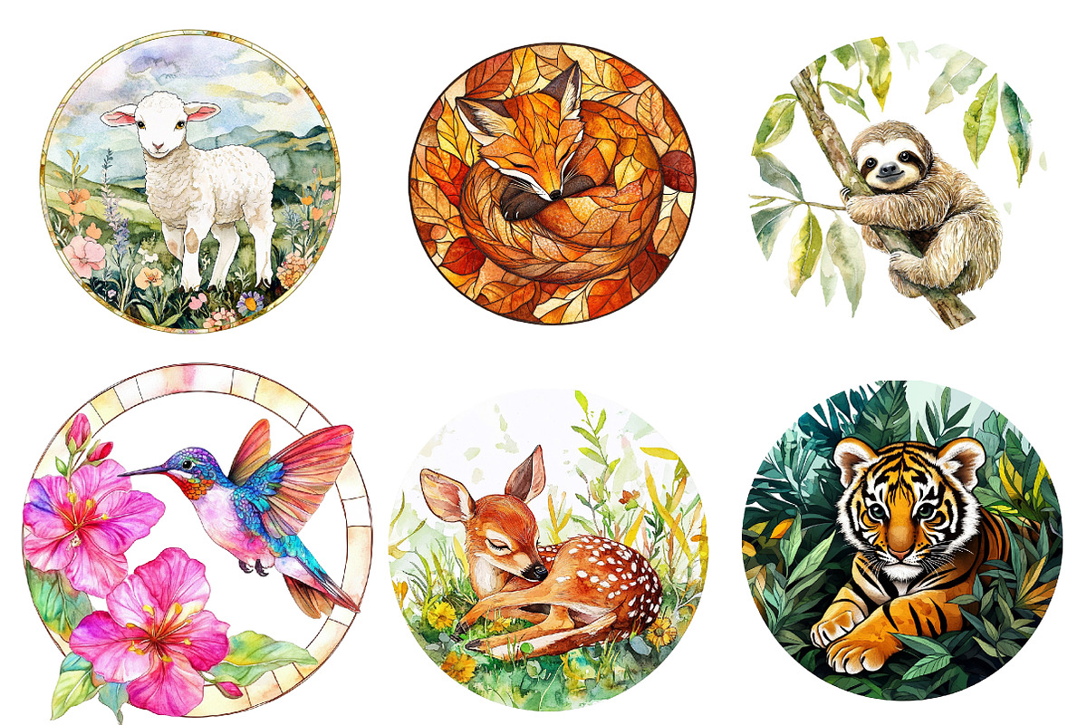 Round Stained Glass of Baby Animals, an Illustration by CreationArt (Photo 3 of 5)