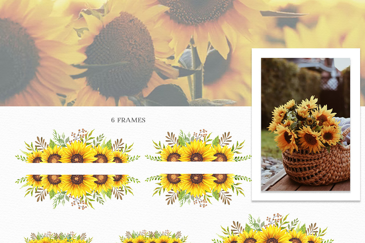 Watercolor Sunflowers Collection, an Illustration by CaraulanStore (Photo 3 of 9)