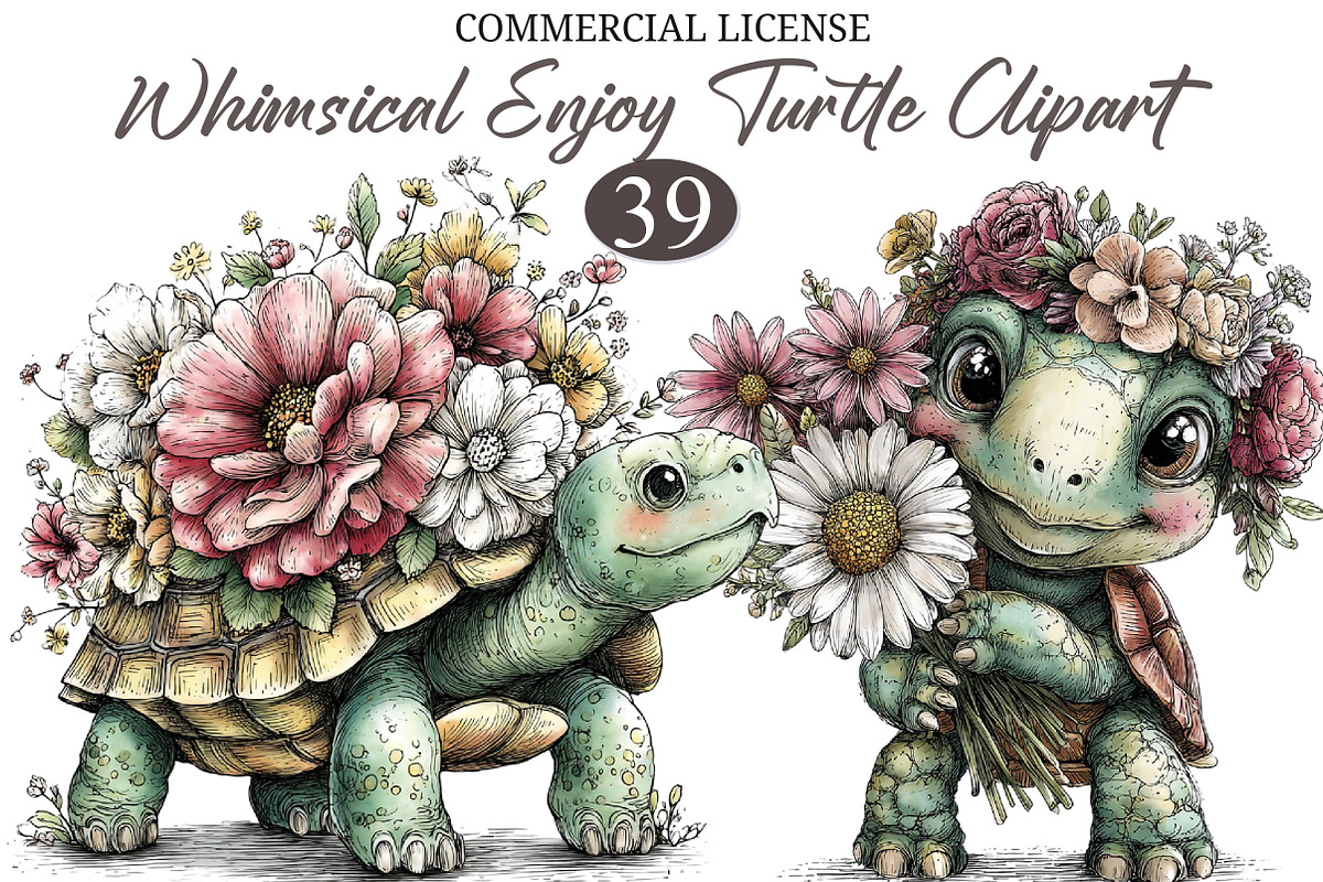 Whimsical Enjoy Turtle Clipart, a Seasonal Illustration by designcity5 (Photo 1 of 5)
